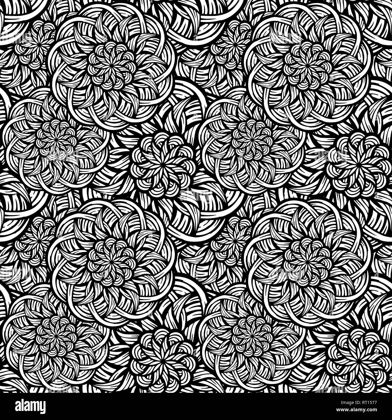 Abstract woven pattern vector seamless pattern in the style of boho. Black and white pattern is suitable for textiles and background. Stock Vector