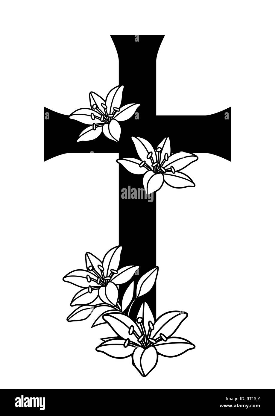 Happy Easter concept illustration. Cross and lilies. Stock Vector