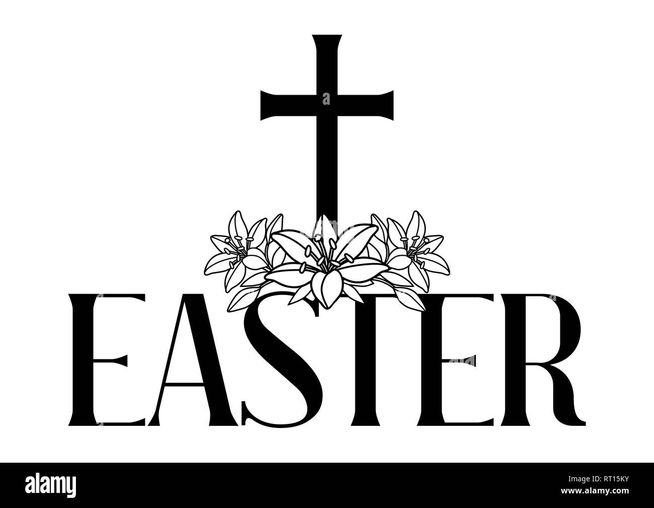 Happy Easter concept illustration. Cross and lilies. Stock Vector