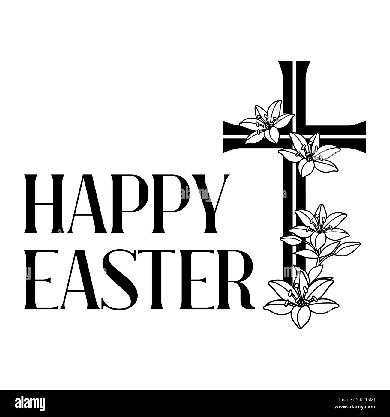 Happy Easter concept illustration. Cross and lilies. Stock Vector
