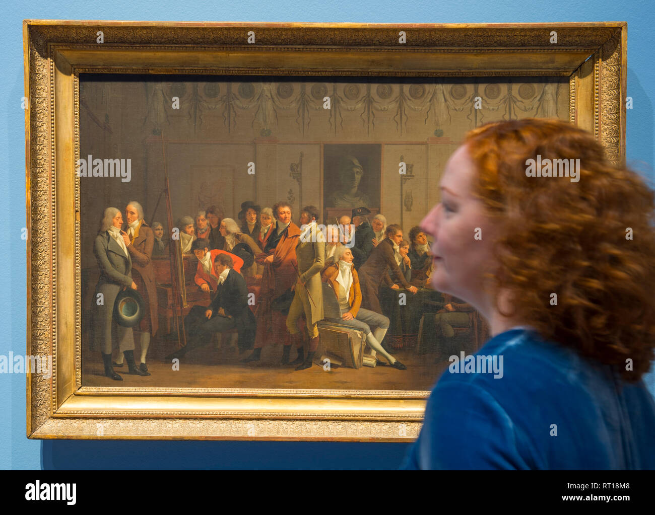 National Gallery, London, UK. 27th Feb, 2019. Paintings by Louis-Léopold Boilly show life in politically turbulent Paris during the French Revolution, the Napoleonic era and subsequent Restoration of the Monarchy. Image: The Meeting of Artists in Isabey's Studio, 1798. Paris, Musée du Louvre, Department of Paintings, Legs Biesta-Monrival, 1901. Credit: Malcolm Park/Alamy Live News Stock Photo