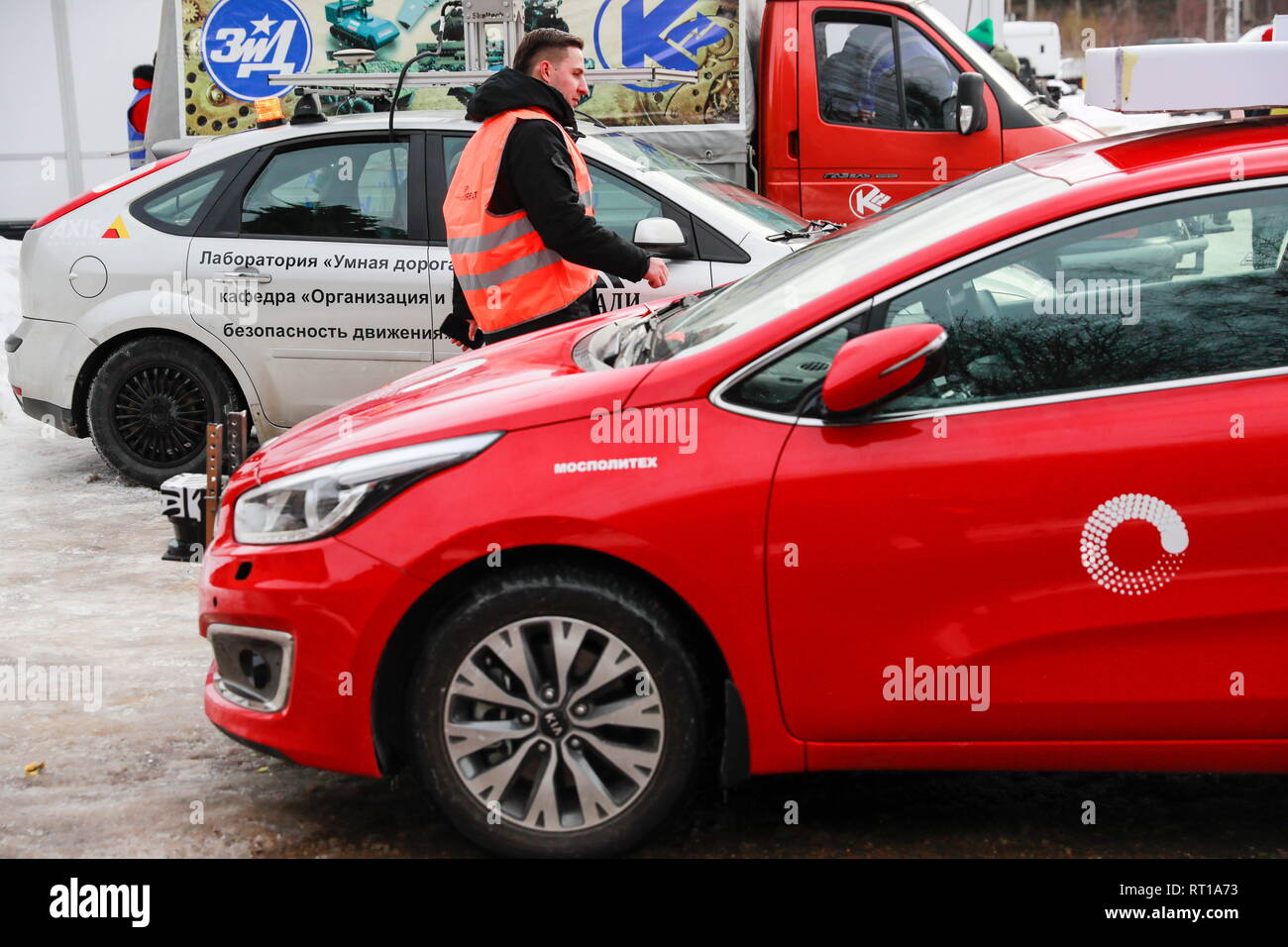 Russia. 27th Feb, 2019. MOSCOW REGION, RUSSIA - FEBRUARY 27, 2019: A self-driving car of the Laboratory of Driverless Transport being tested in extreme climate conditions as part of the Winter City Up Great International Technology Contest at a facility of the Central Scientific Research Automobile and Automotive Engines Institute (NAMI) in the village of Avtopoligon. Sergei Fadeichev/TASS Credit: ITAR-TASS News Agency/Alamy Live News Stock Photo