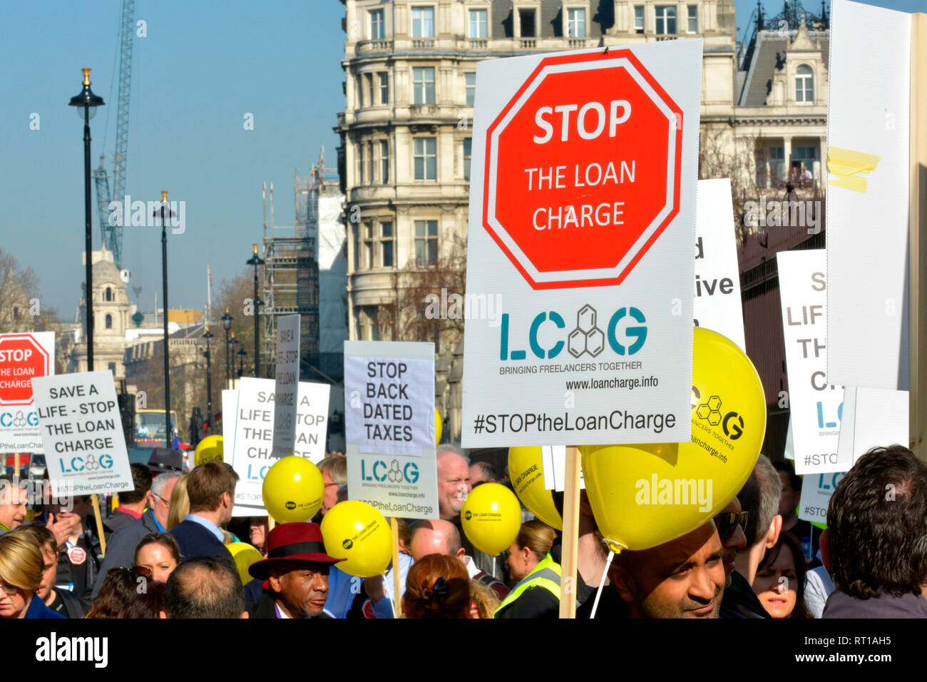 London, 27th Feb. The Loan Charge Action Group - formed to raise awareness of the retrospective tax charge introduced by HM Government in the 2017 Budget demonstrates outside Parliament Credit: PjrNews Stock Photo