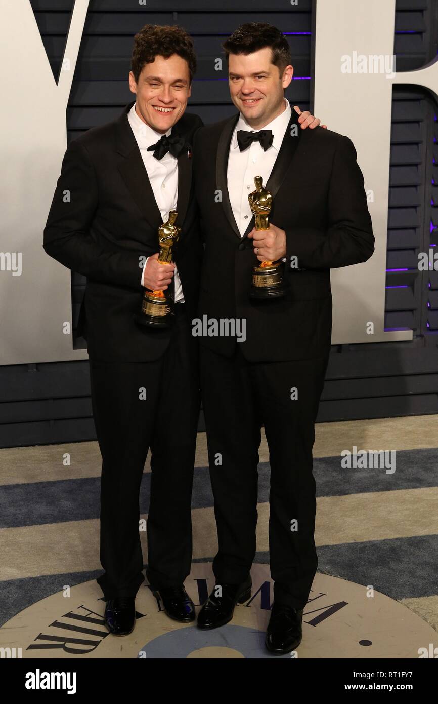 Beverly Hills, CA. 24th Feb, 2019. Phil Lord, Chris Miller at arrivals for 2019 Vanity Fair Oscar Party, Wallis Annenberg Center for the Performing Arts, Beverly Hills, CA February 24, 2019. Credit: Priscilla Grant/Everett Collection/Alamy Live News Stock Photo