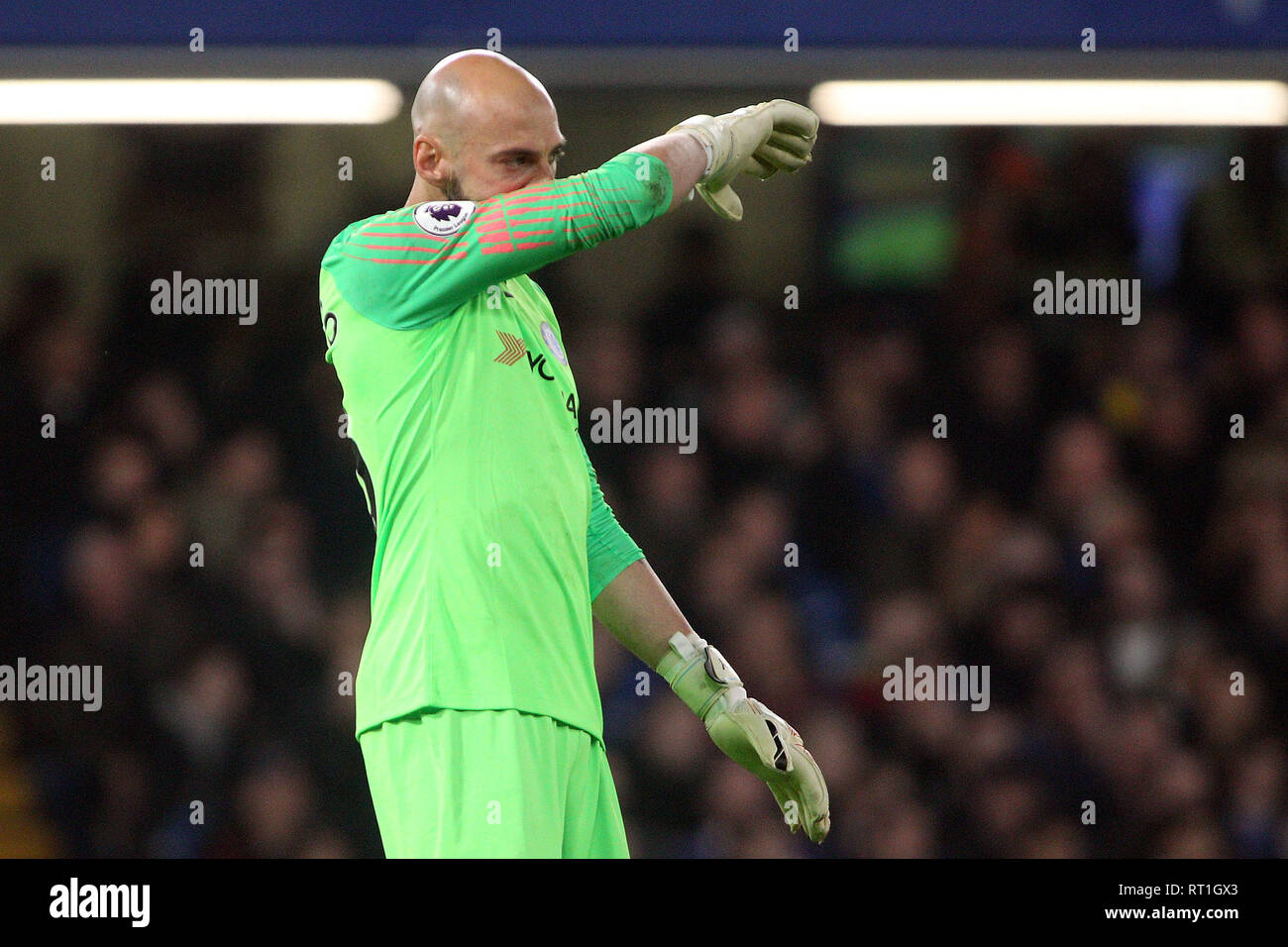 London, UK. 27th Feb, 2019. Willy Caballero, the goalkeeper of Chelsea looks on. Premier League match, Chelsea v Tottenham Hotspur at Stamford Bridge in London on Wednesday 27th February 2019. this image may only be used for Editorial purposes. Editorial use only, license required for commercial use. No use in betting, games or a single club/league/player publications. pic by Steffan Bowen/ Credit: Andrew Orchard sports photography/Alamy Live News Stock Photo