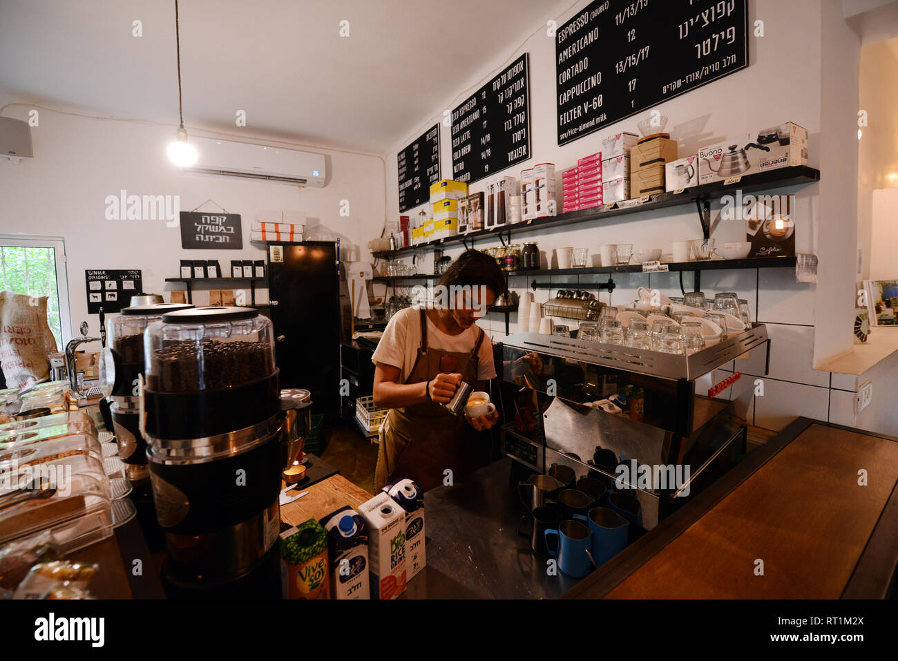 Cafelix Artisan coffee shop in Tel-Aviv. Stock Photo