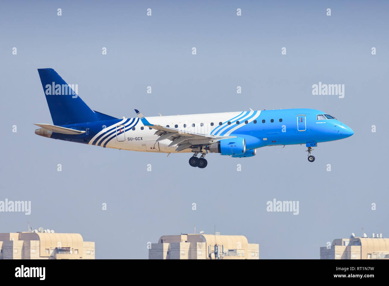 TEL AVIV, ISRAEL-February 24, 2019:Embaer of Egypt At Ben-Gurion international Airport. Stock Photo