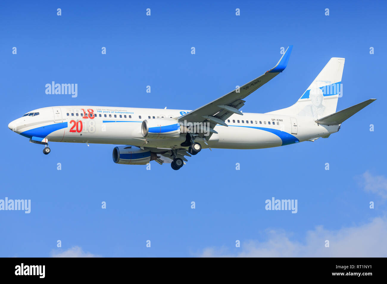 TEL AVIV, ISRAEL-February 24, 2019: Boeing 737 of Enter air At Ben-Gurion international Airport. Stock Photo