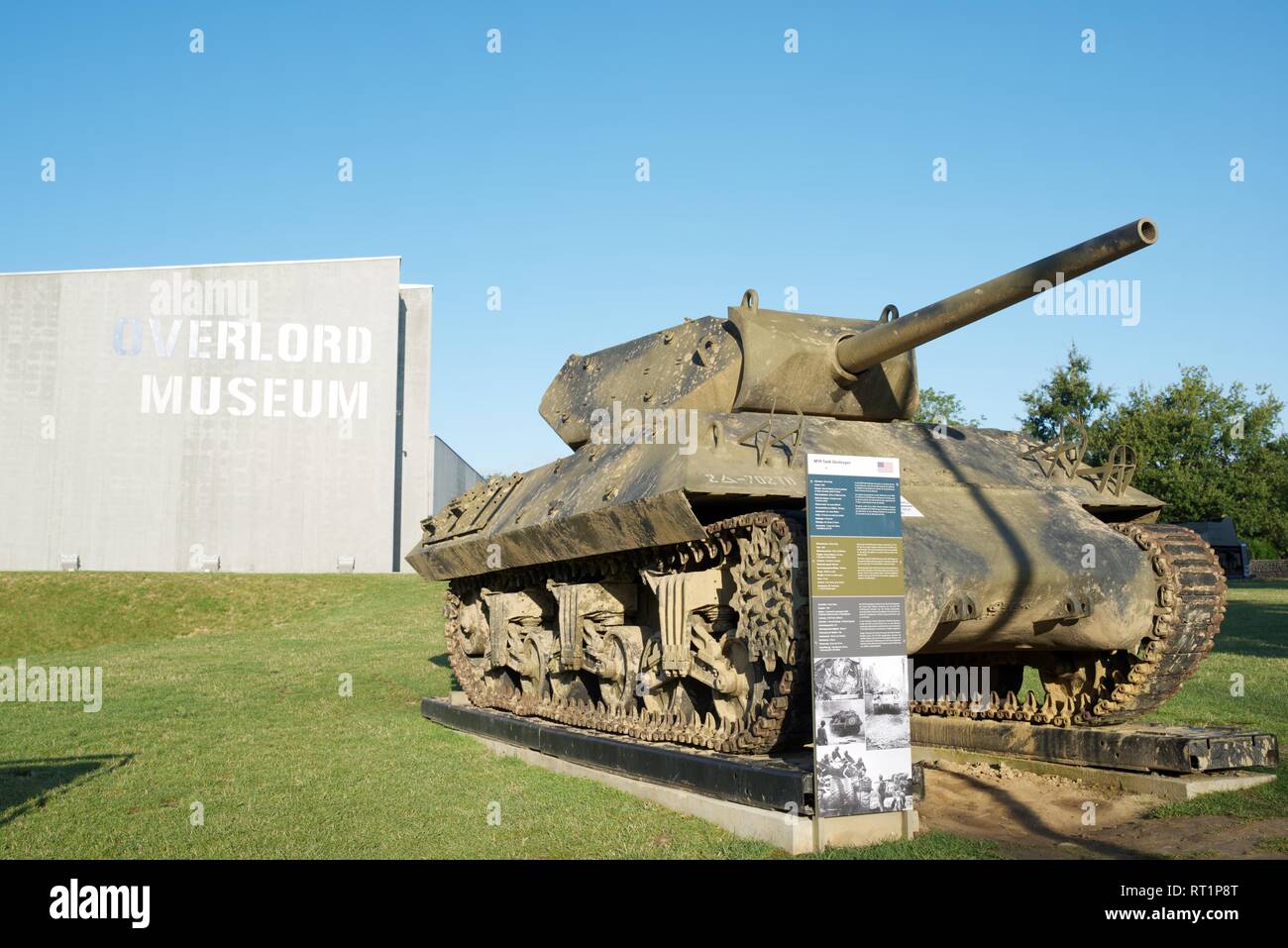 COLLEVILLE SUR MER, FRANCE - AUGUST 28, 2014: M4A1 Sherman tank in Overlord Museum near Omaha Beach. Stock Photo