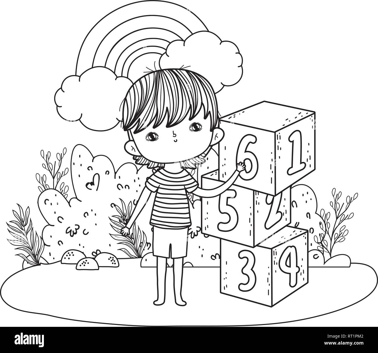 Little Boy With Blocks Numbers In The Field Stock Vector Image & Art 