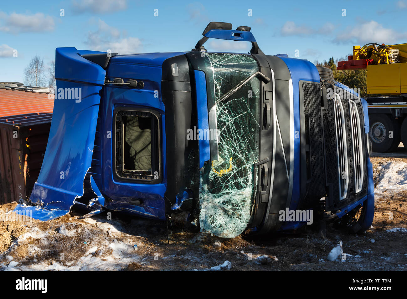 Car accident on a road in February 22, 2019 truck driver lost control ...