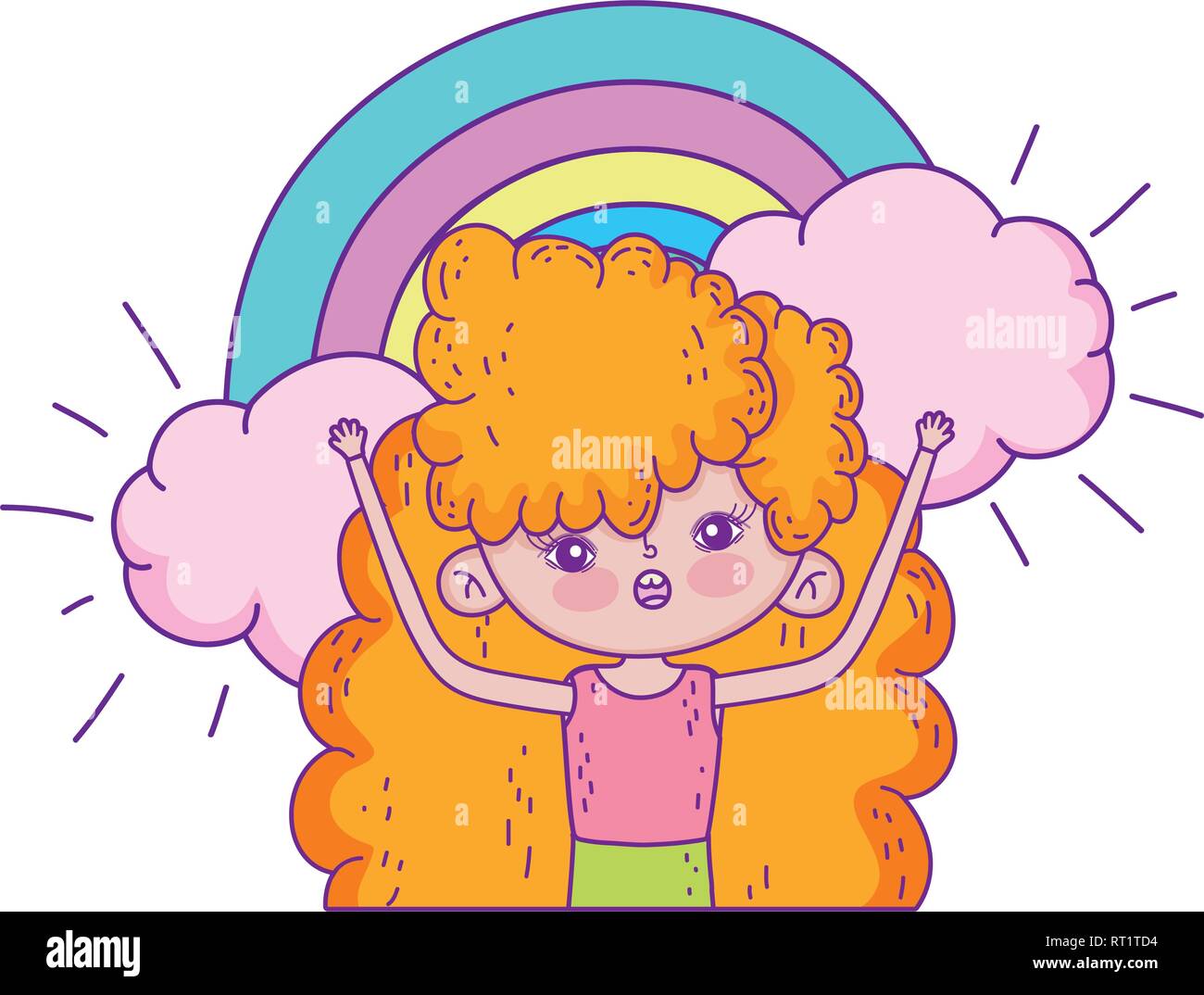 little girl with rainbow in the clouds Stock Vector Image & Art - Alamy