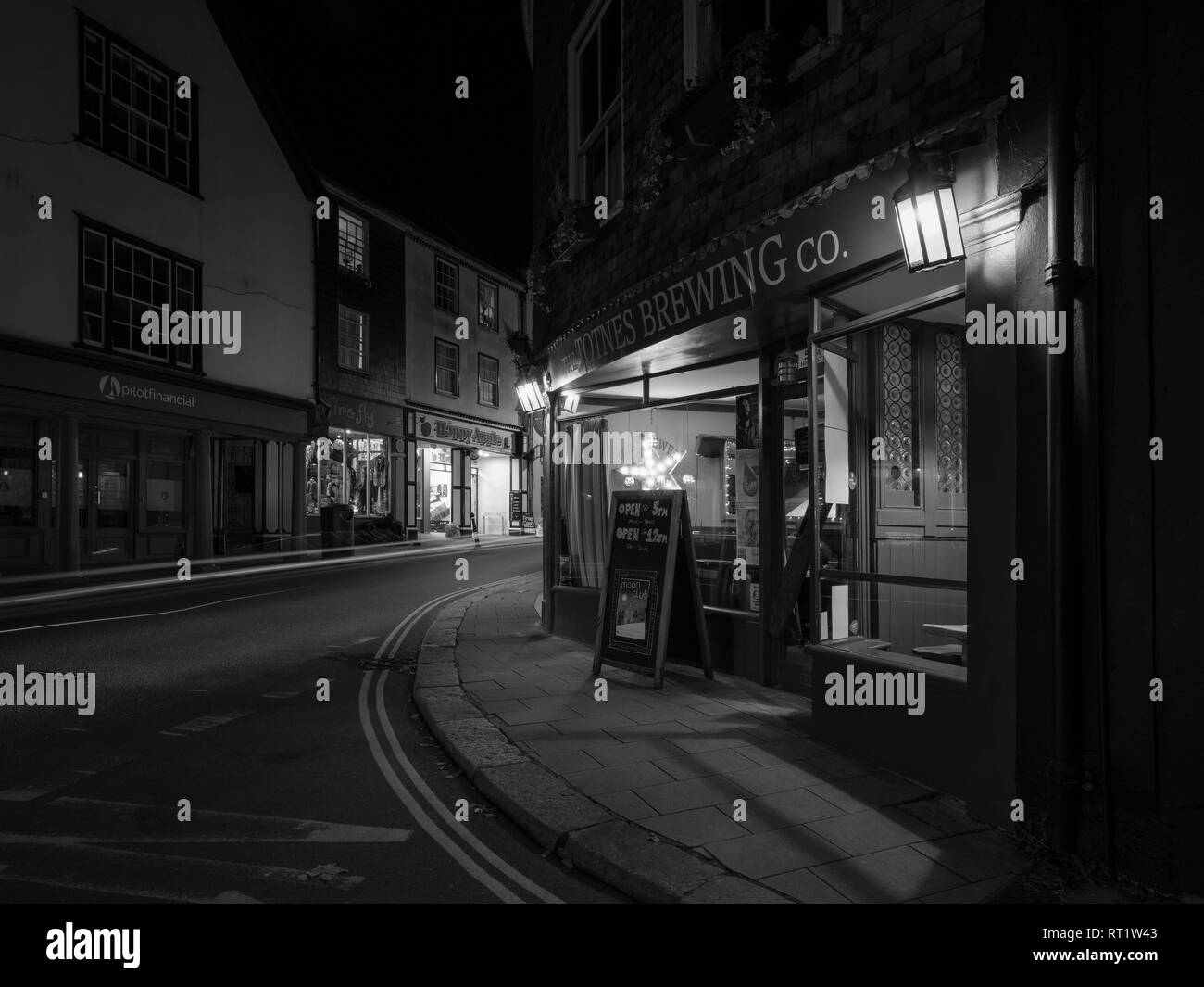 A late night shot of The Totnes Brewing Company bar/restuarant in Totnes,south Devons. Stock Photo