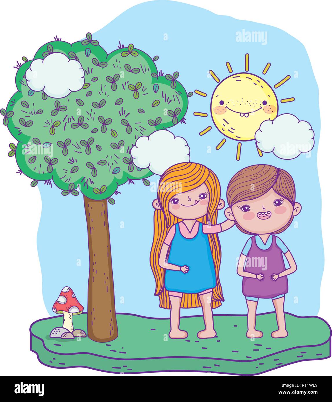 little kids couple in the landscape Stock Vector Image & Art - Alamy