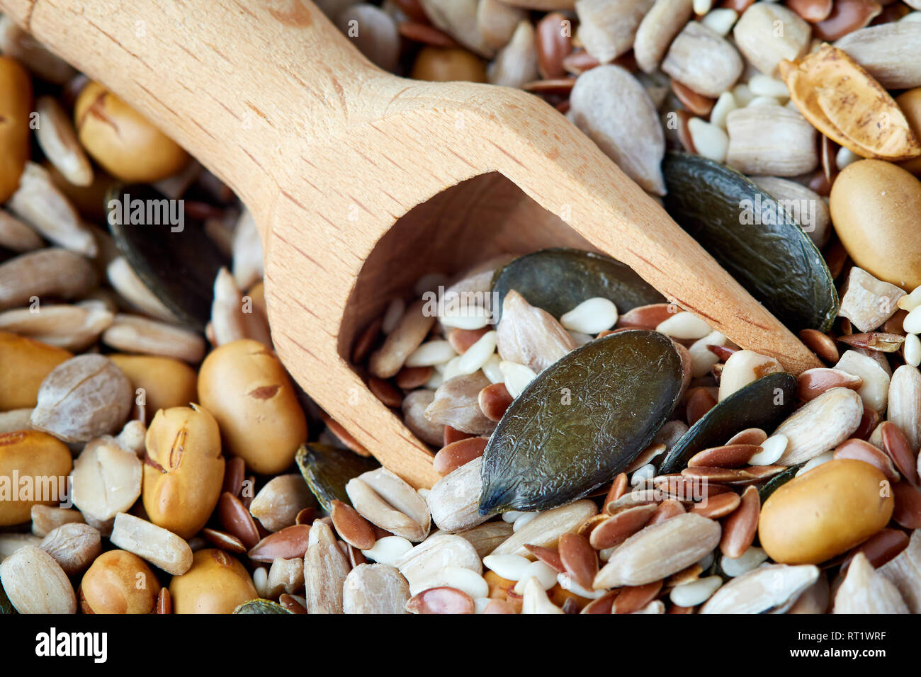 Mix of various healthy seeds including soy beans, sesame, pumpkin and ...