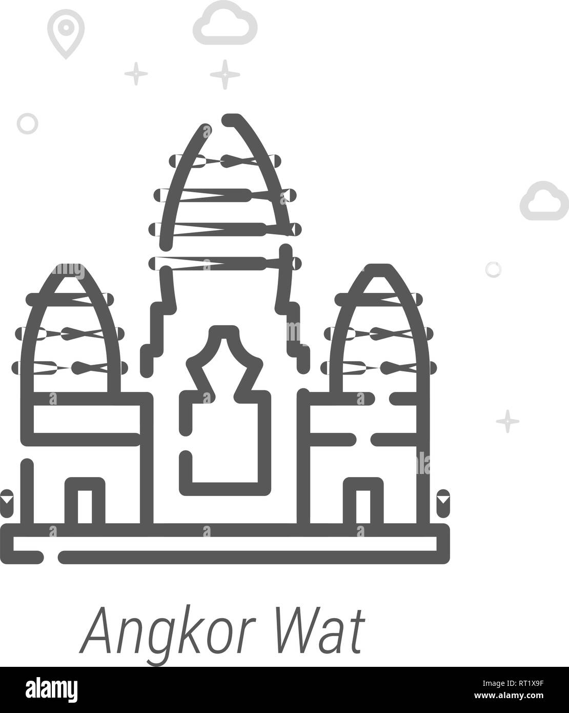 Angkor Wat, Cambodia Vector Line Icon, Symbol, Pictogram, Sign. Light Abstract Geometric Background. Editable Stroke Stock Vector