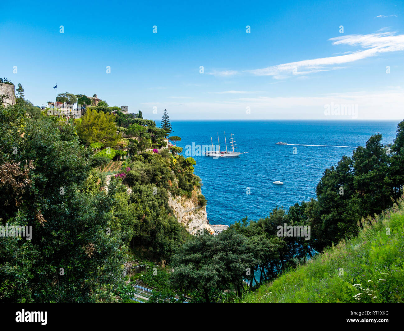 Italy, Campania, Amalfi Coast, Sorrento Peninsula, Positano, Amalfi coast, Sailing ship 'Star Clipper' Stock Photo