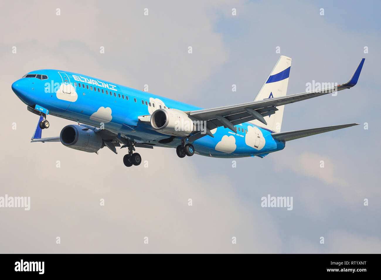 TEL AVIV, ISRAEL-February 24, 2019: Boeing 737 of El-AL At Ben-Gurion international Airport. Stock Photo
