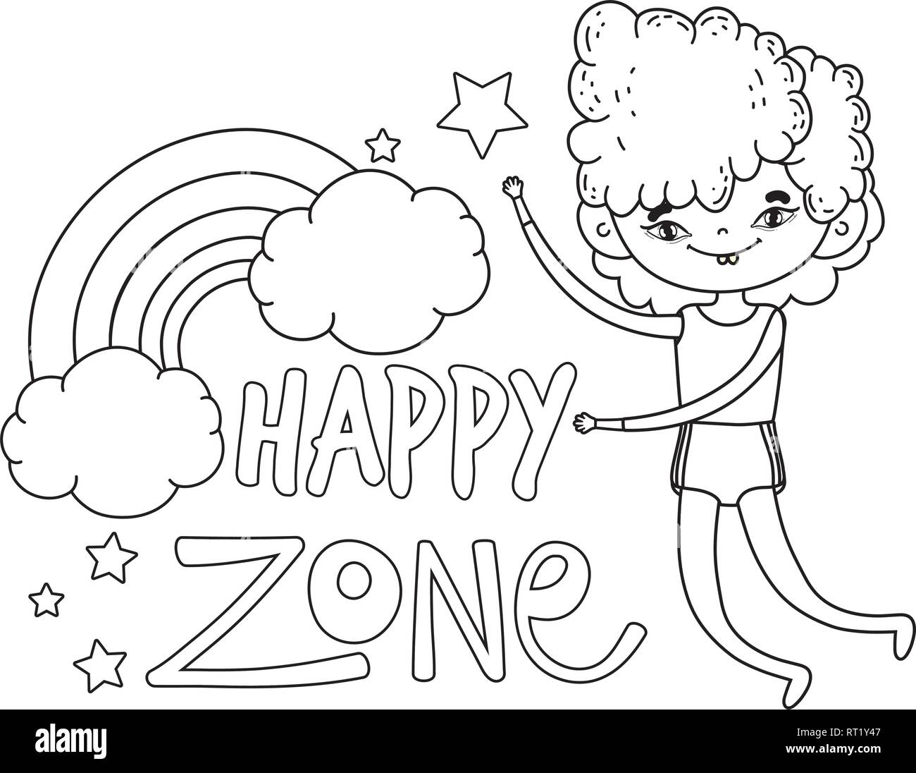 happy little boy with rainbow in the clouds Stock Vector Image & Art ...