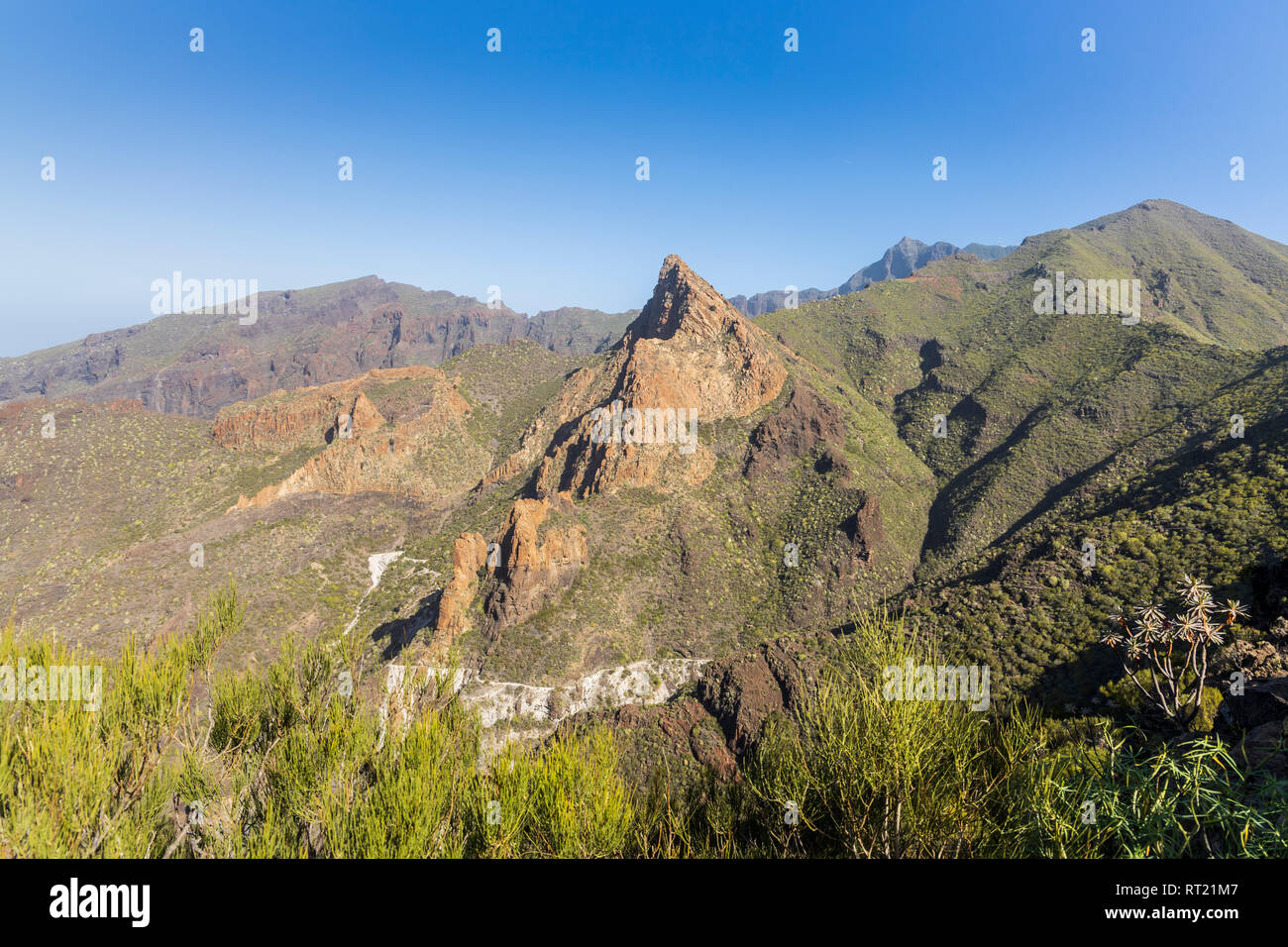 View to the rock formation, Risco Blanco, in the Los Gigantes cliffs above Tamaimo, Santiago del Teide, Tenerife, Canary Islands, Spain Stock Photo