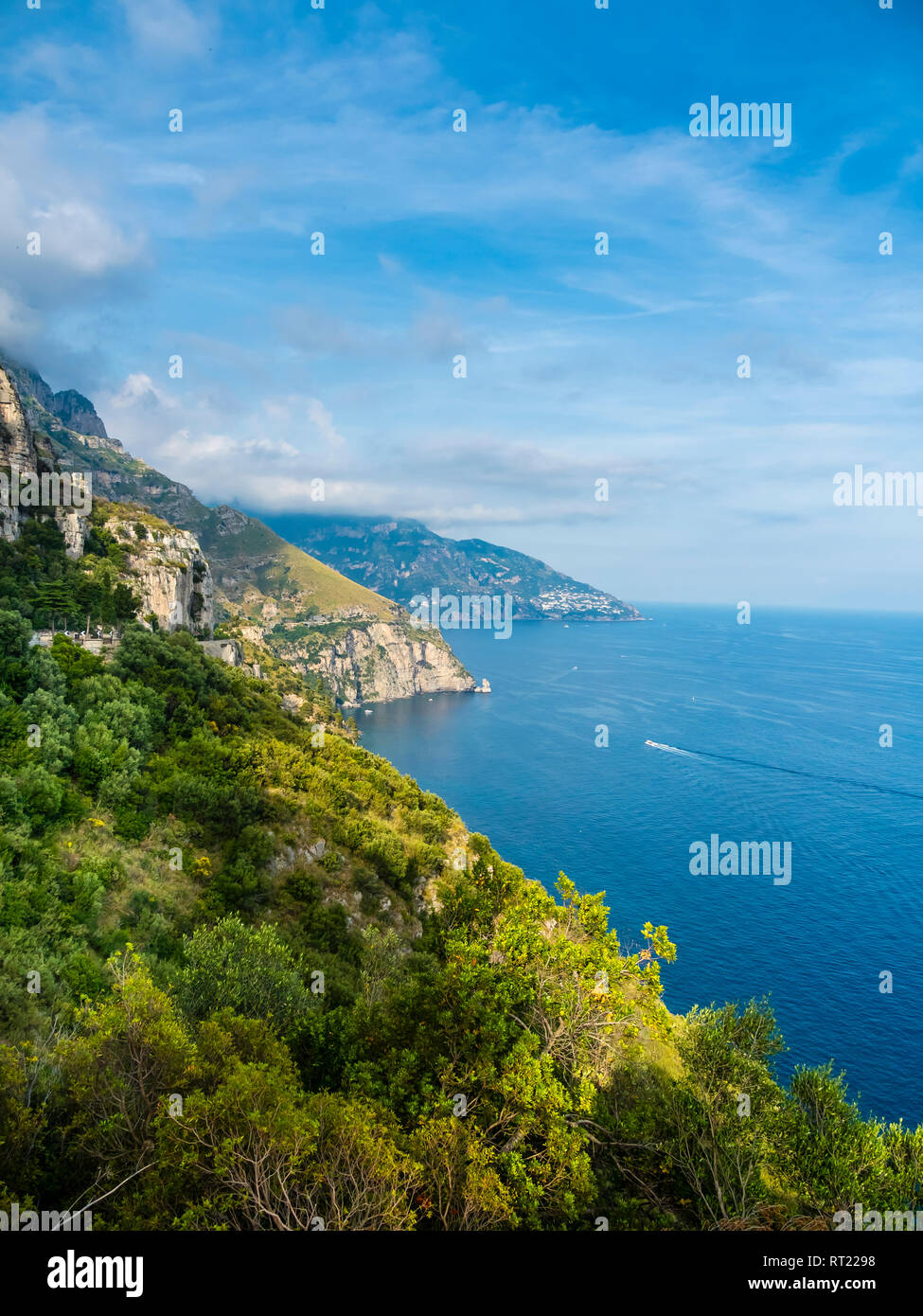 Italy, Campania, Gulf of Salerno, Sorrent, Amalfi Coast, Positano, cliff coast Stock Photo