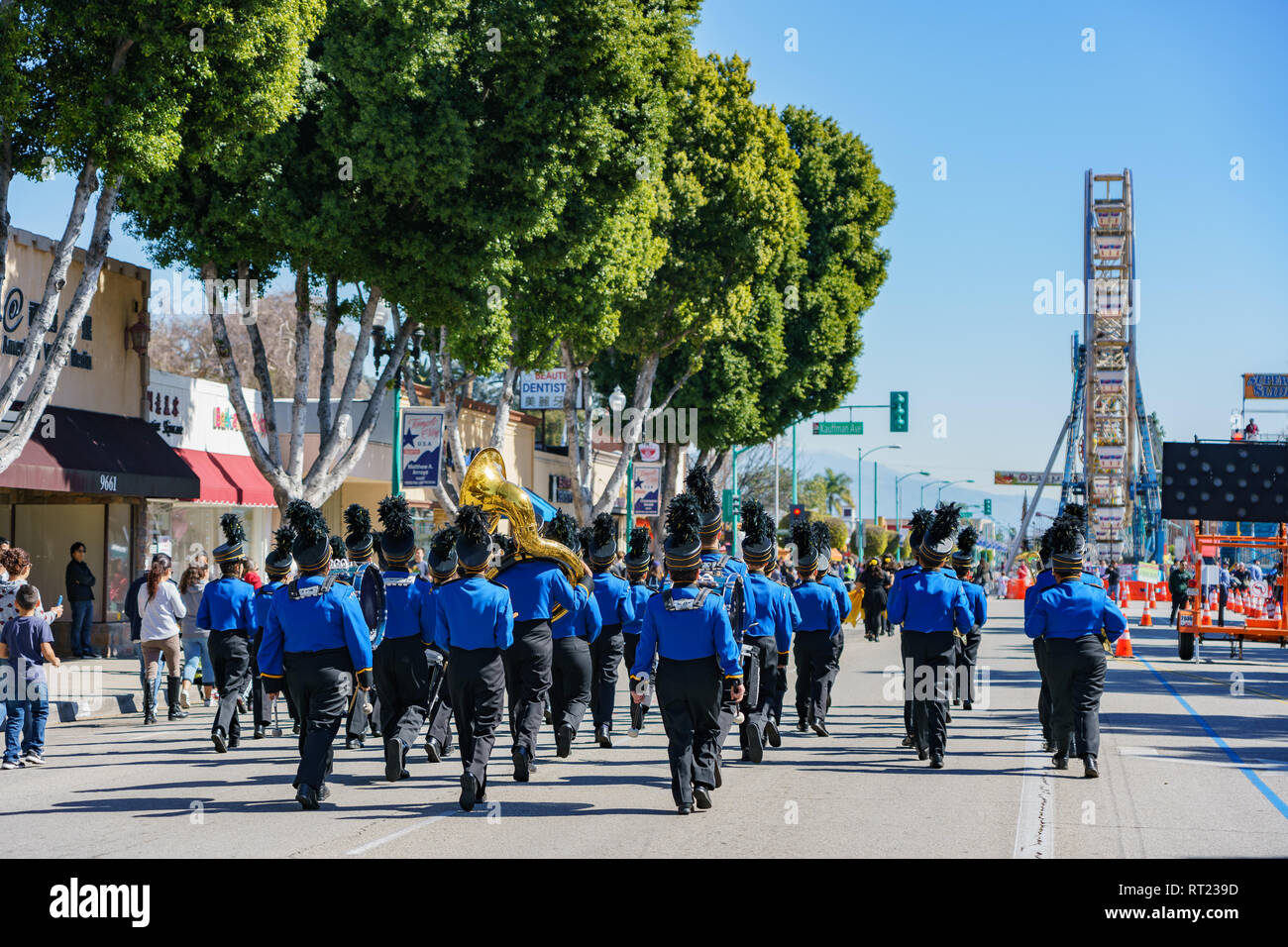 Los Angeles, FEB 23 Tomas Rivera Middle School Marching band parade in