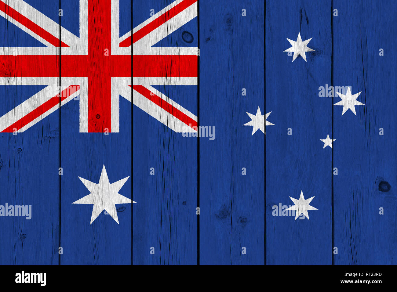 Australia flag painted on old wood plank. Patriotic background ...