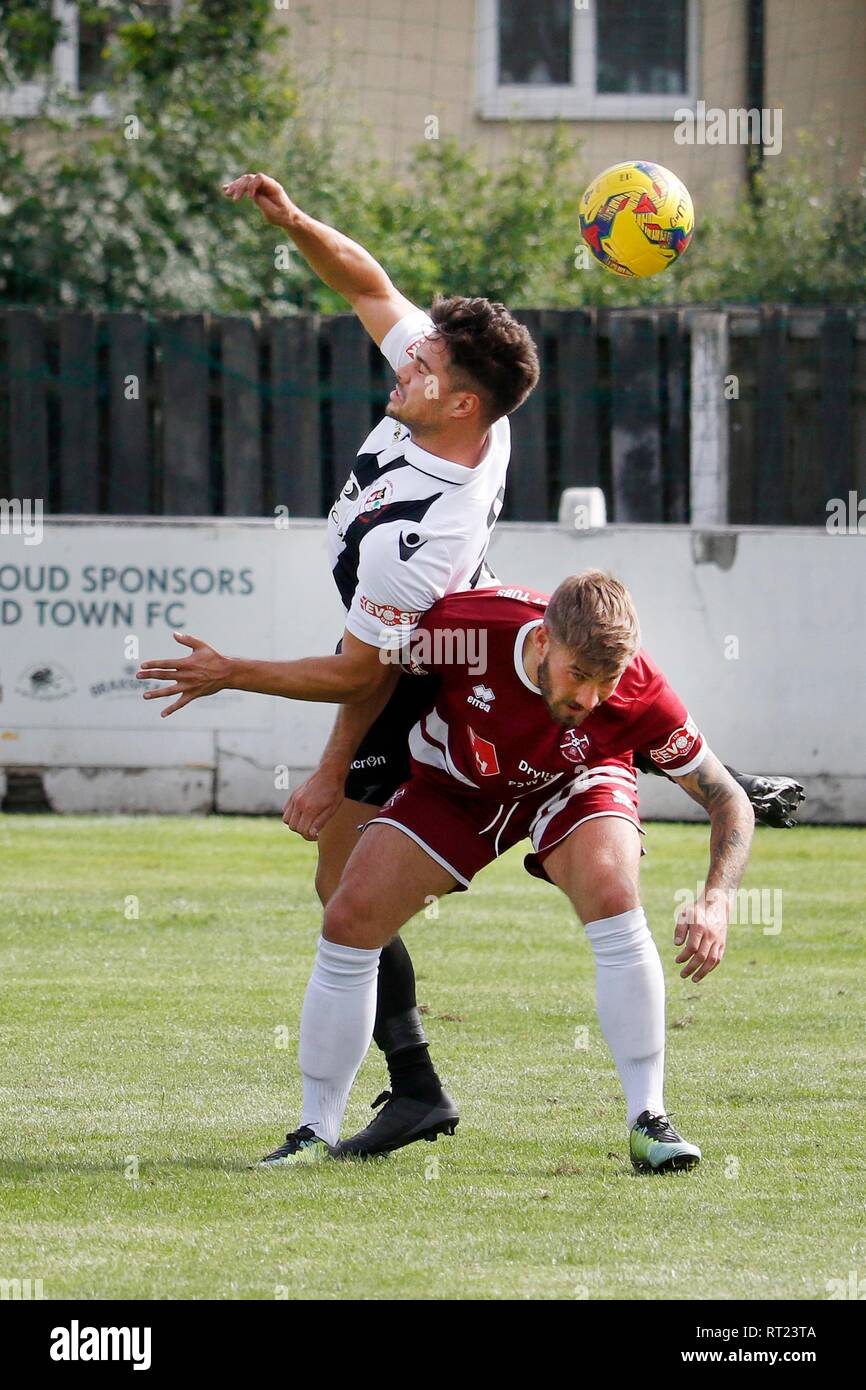 Lewis Binns for Cinderford Town FC vs Paulton Rovers FC (mauve strip) at The Causeway, Cinderford. 18/08/18 Picture by Andrew Higgins/TWM Stock Photo