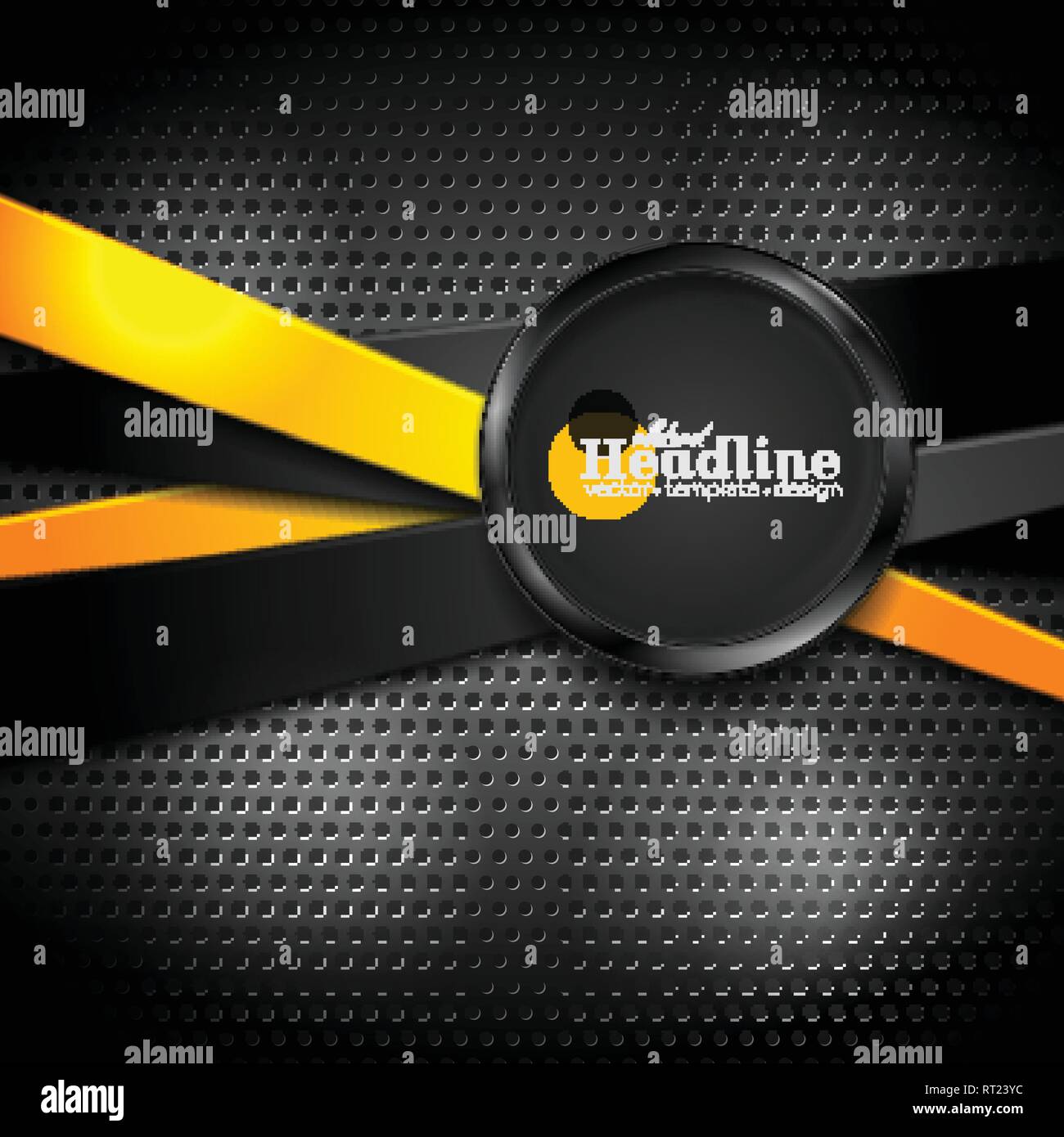 Abstract stripes and black glossy circle on dark perforated metallic ...