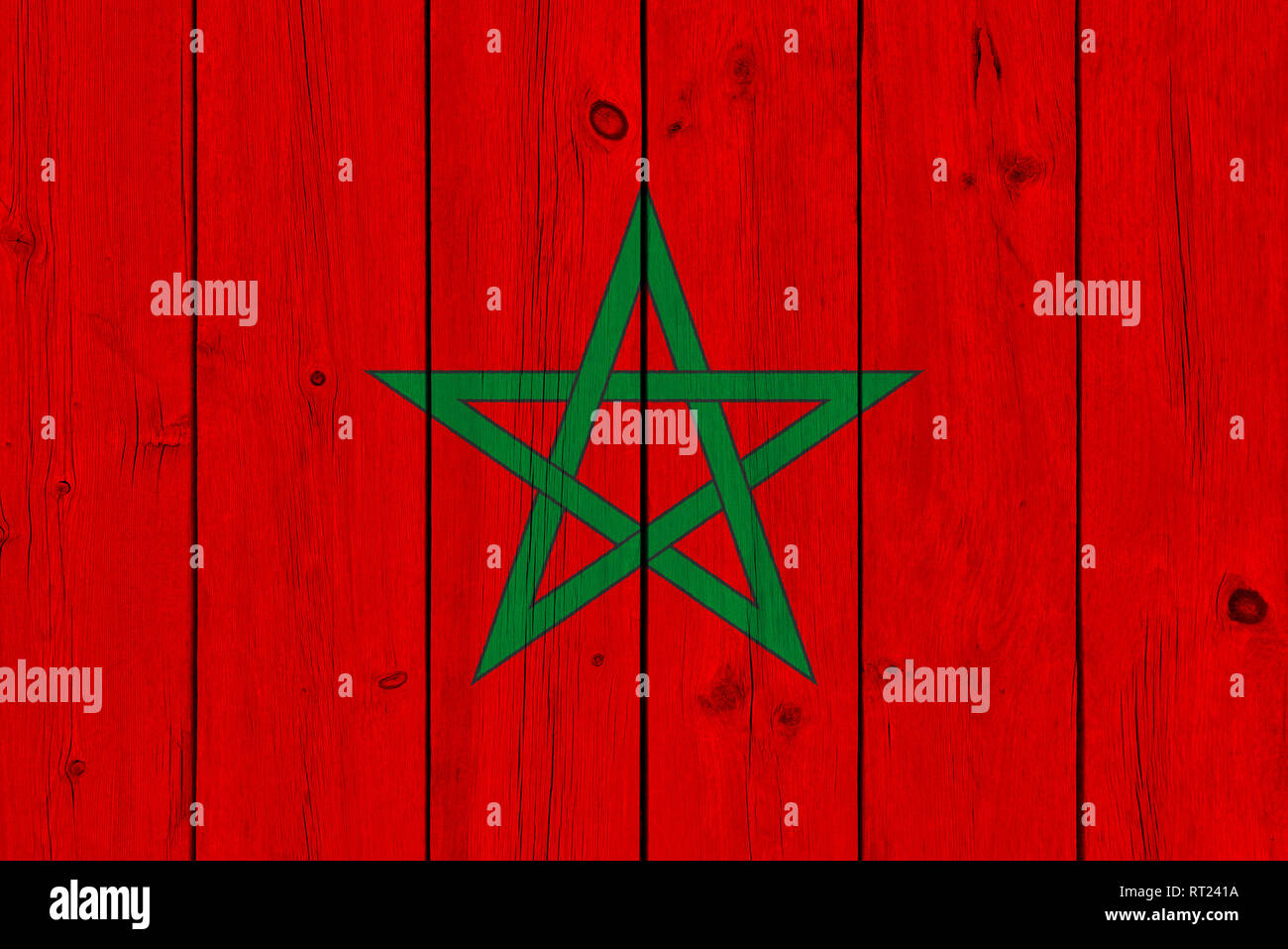 Morocco flag painted on old wood plank. Patriotic background. National ...