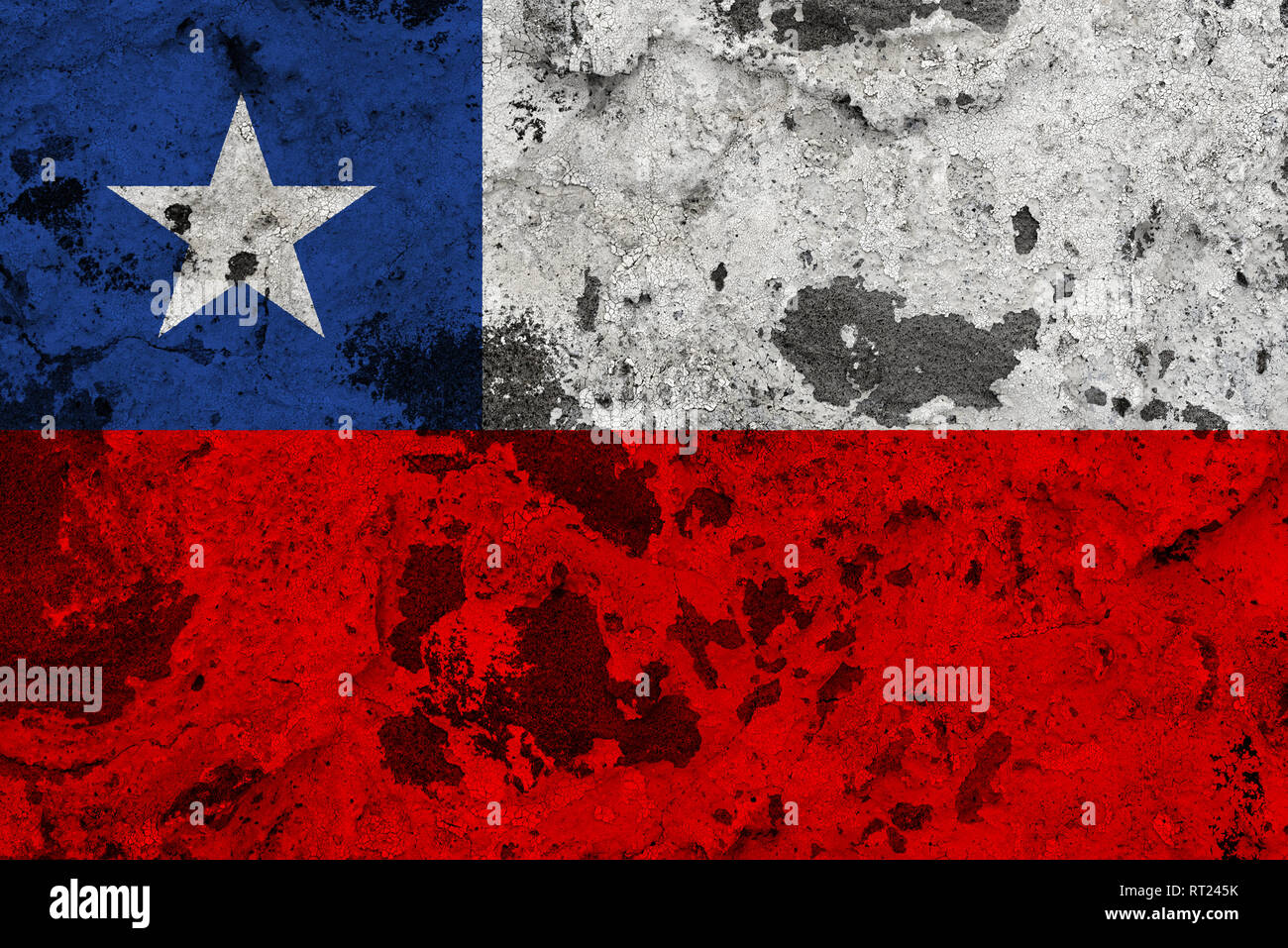 Chile flag on old wall. Patriotic grunge background. National flag of Chile Stock Photo