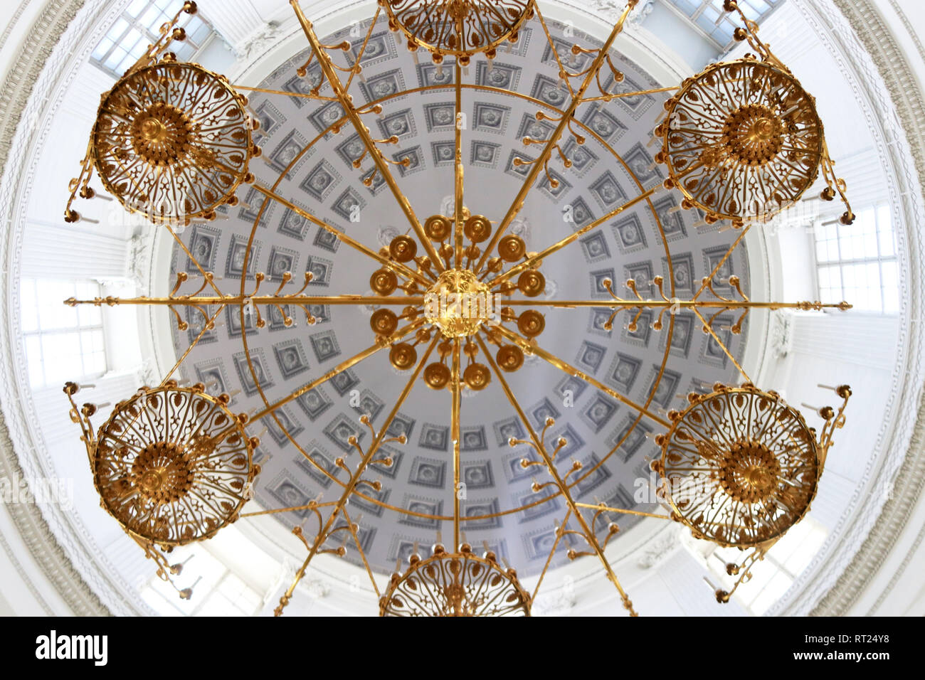 Chandelier geometry. Trinity Izmailovsky Cathedral. Cathedral of the Holy Life-Giving Trinity of the Life Guards Izmailovsky Regiment. Saint-Petersbur Stock Photo