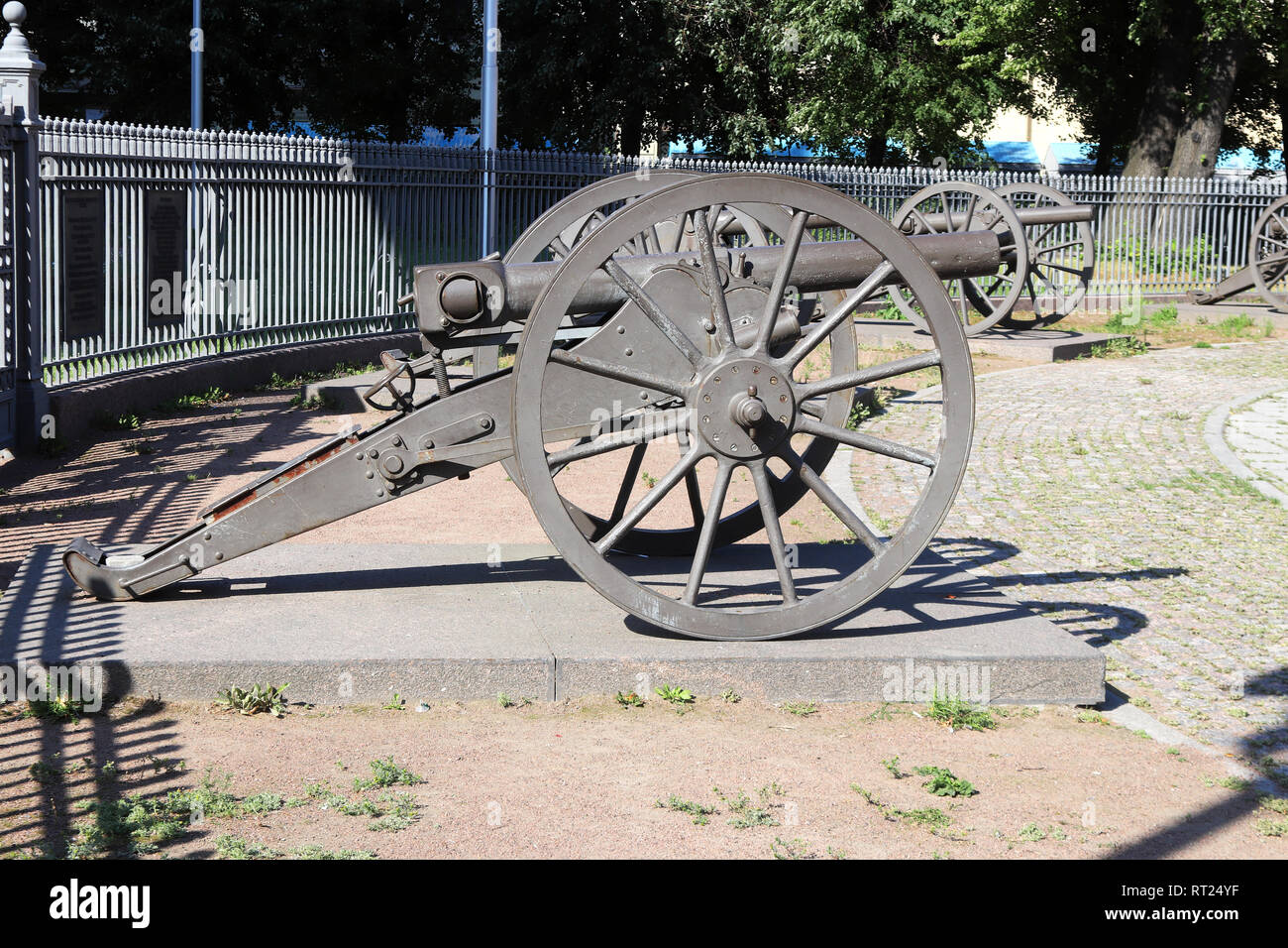 Artillery cannon on wheels Stock Photo