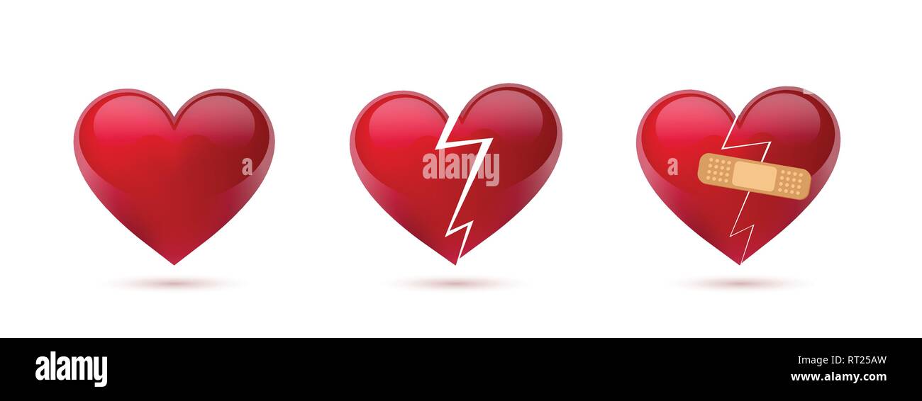 Broken hearts vector set of realistic icons and symbols. Isolated in ...