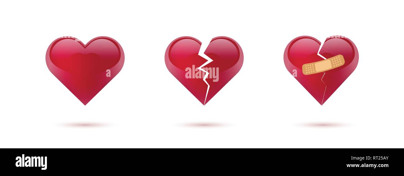 Broken hearts vector set of realistic icons and symbols. Isolated in ...
