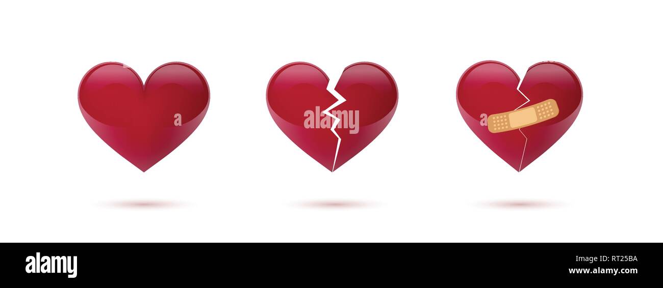 Broken hearts vector set of realistic icons and symbols. Isolated in ...