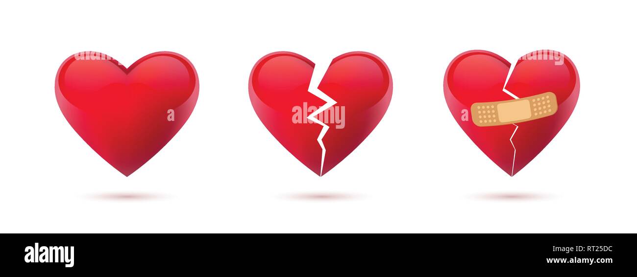 Broken hearts vector set of realistic icons and symbols. Isolated in ...