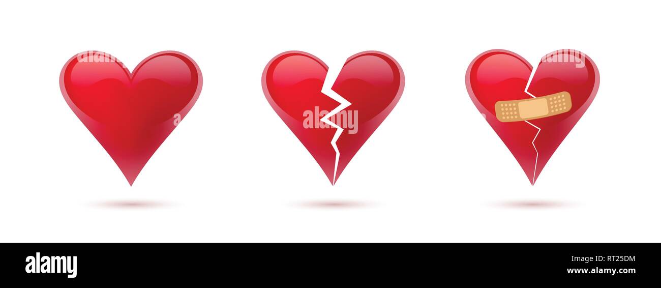 Broken hearts vector set of realistic icons and symbols. Isolated in ...