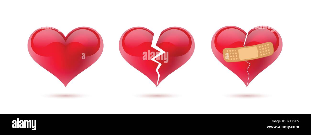 Broken hearts vector set of realistic icons and symbols. Isolated in ...