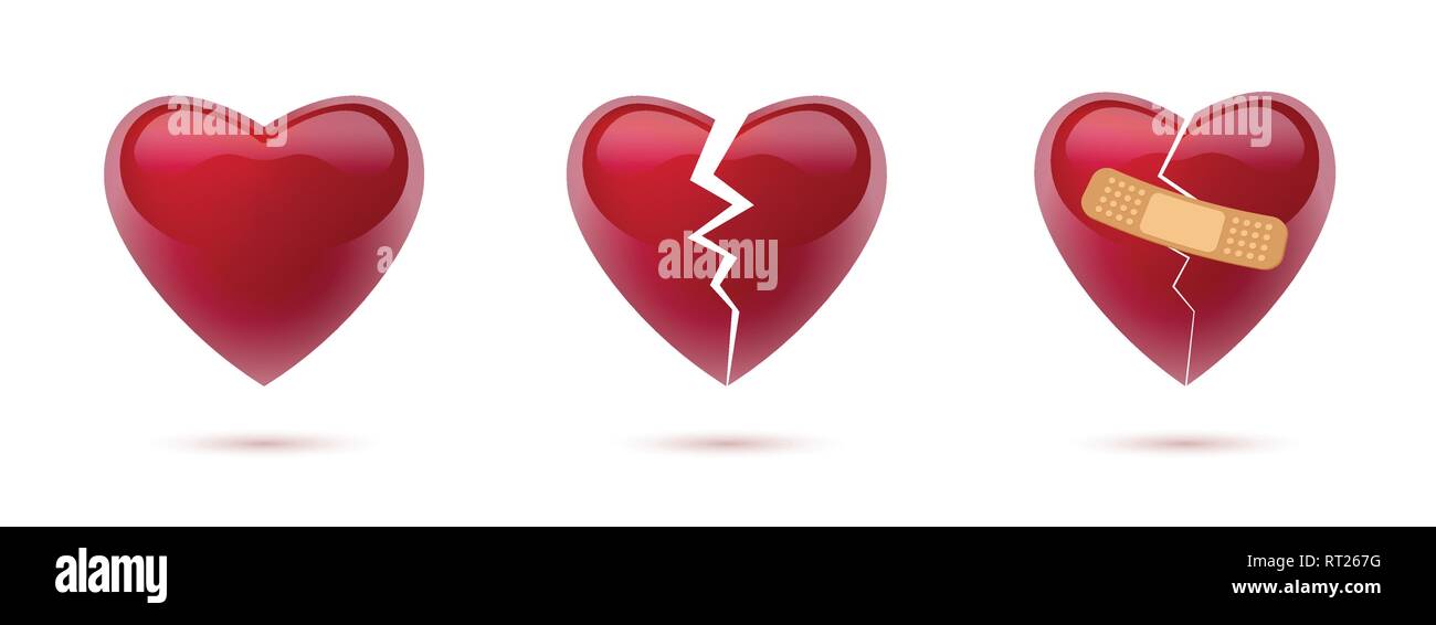 Broken hearts vector set of realistic icons and symbols. Isolated in ...