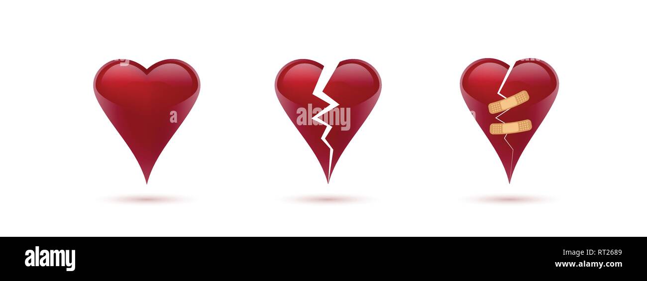 Broken hearts vector set of realistic icons and symbols. Isolated in ...
