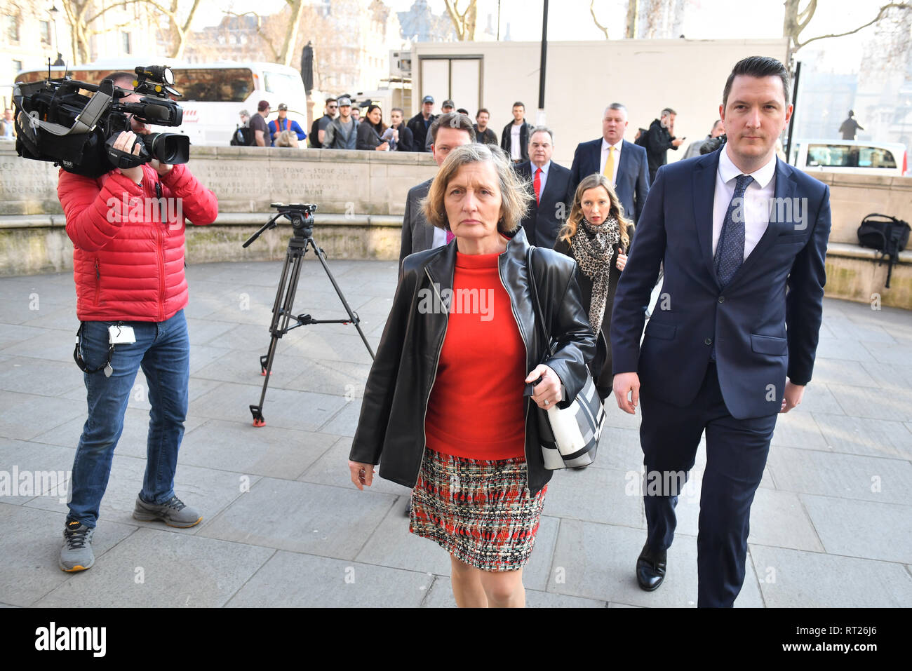 Geraldine Finucane, the widow of murdered Belfast solicitor Pat Finucane, arrives at the Supreme Court in central London, prior to the UK's highest court, ruling on a application brought by the family, which challenges the Government's decision not to establish a public inquiry into the paramilitary murder of the solicitor in 1989, but instead to appoint Sir Desmond de Silva to conduct an independent review into the circumstances of the murder. Stock Photo