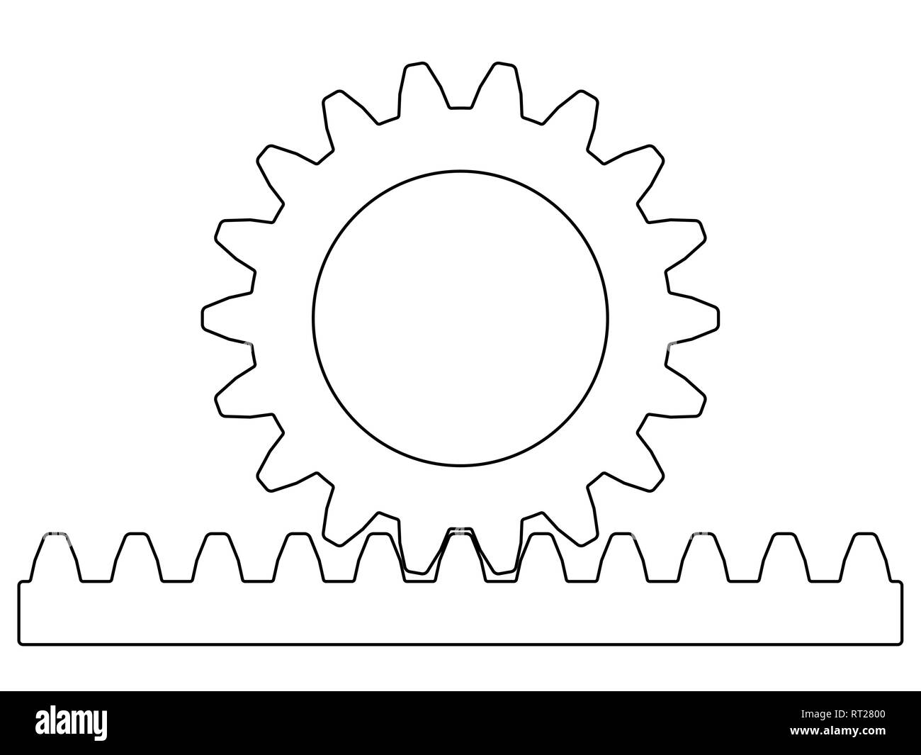 Illustration of the rack pinion gear transmission Stock Vector