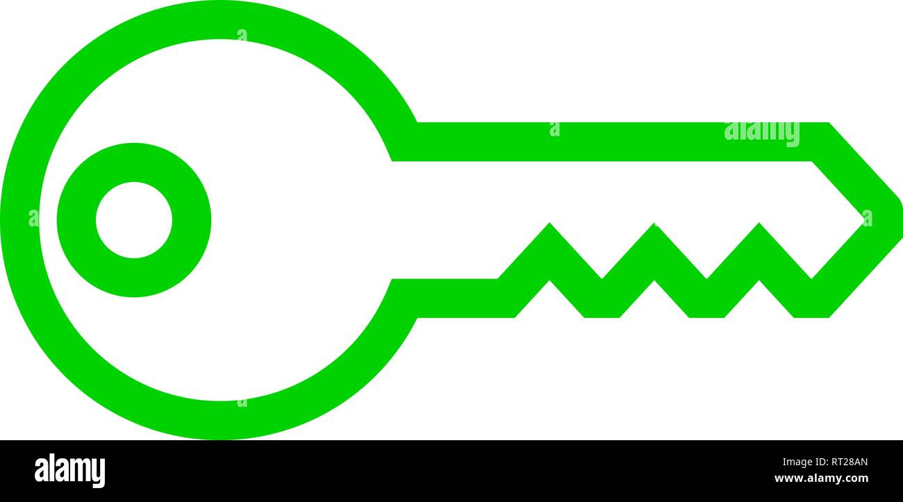 Key symbol icon - green simple outline, isolated - vector illustration