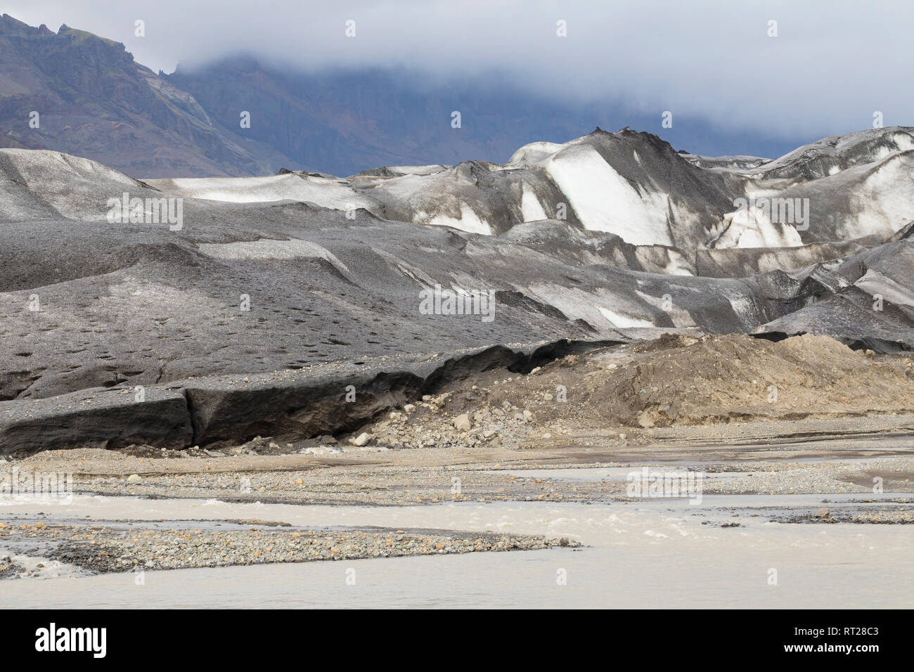 Gletscher, Gletscherzunge, Getscherfluß, Gletscherfluss, Skaftafellsjökull, Skaftafell National Park, Vatnajökull-Nationalpark, Südosten Island. Glaci Stock Photo