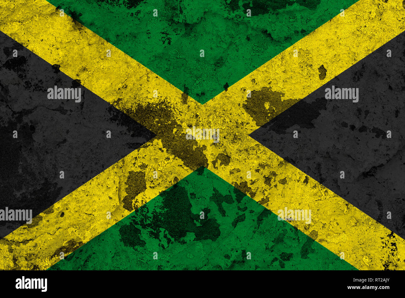 Jamaica flag on old wall. Patriotic grunge background. National flag of Jamaica Stock Photo