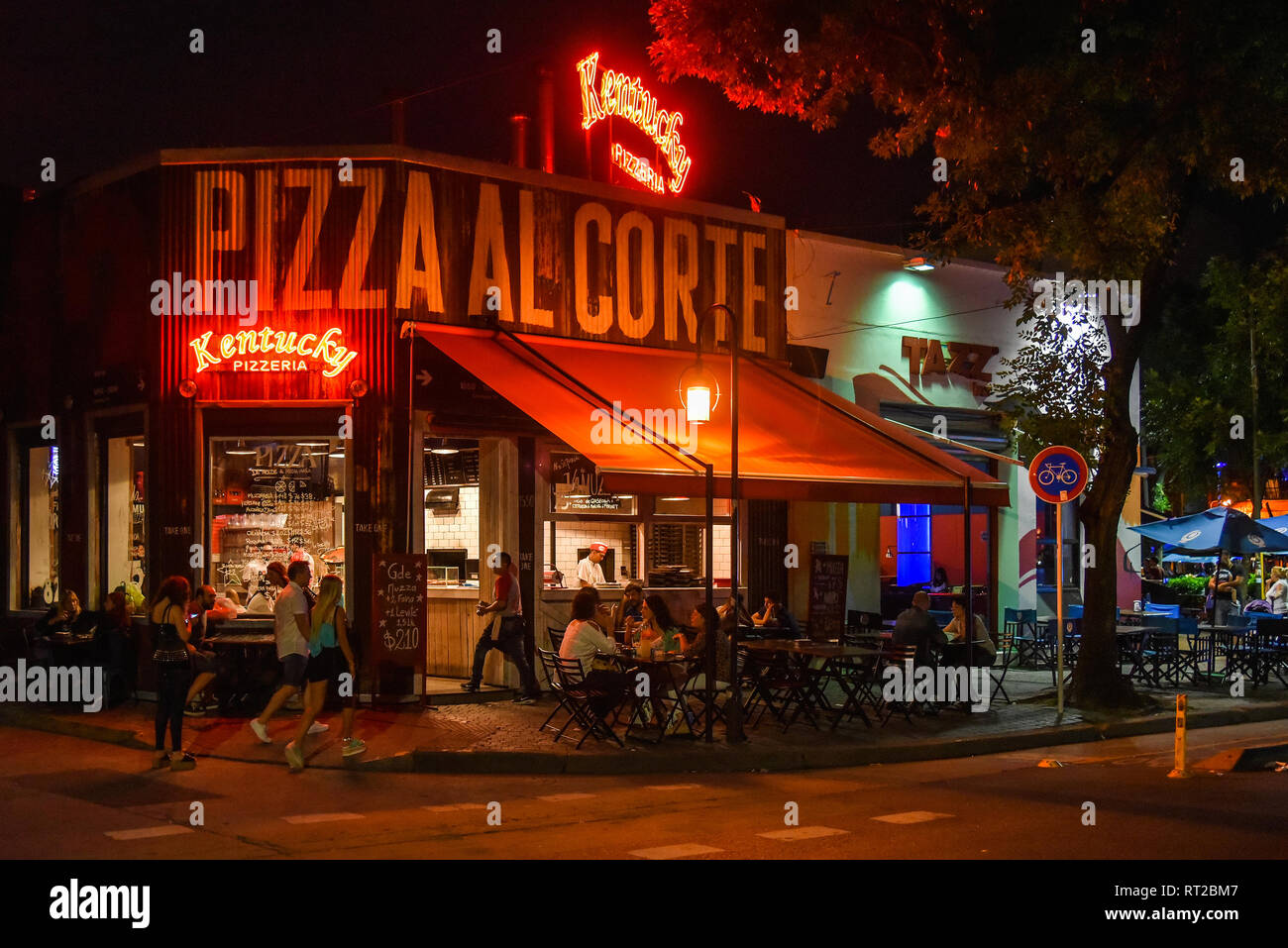 Buenos Aires, Argentina - 11 Feb, 2017: Night view of the Kentucky pizzeria at the Palermo Soho neighborhood. Stock Photo