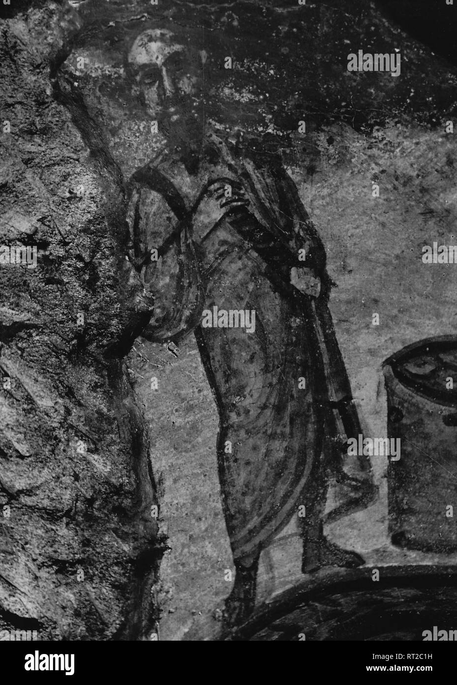 Erich Andres Italien - In den Katakomben von Rom in den 1950er Jahren: eine alte Darstellung des Apostels Paulus in der Domitilla Katakombe. 511/15 Stock Photo