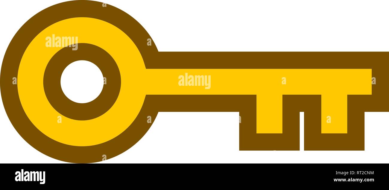 Key symbol icon - golden with outline, isolated - vector illustration ...