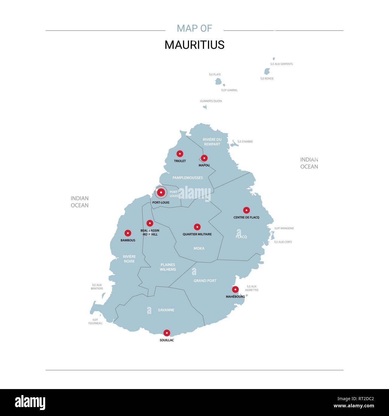 Ile Aux Aigrettes Map Mauritius Vector Map. Editable Template With Regions, Cities, Red Pins And  Blue Surface On White Background Stock Vector Image & Art - Alamy